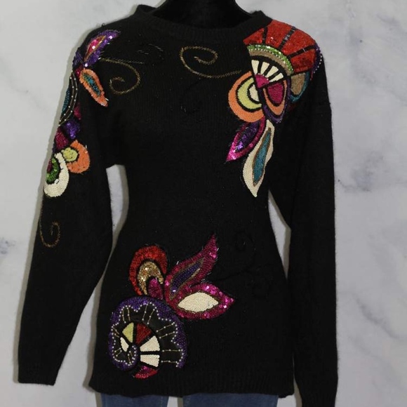 Lisa Ashley Original Black Silk Wool Sequenced Swe - Picture 6 of 7